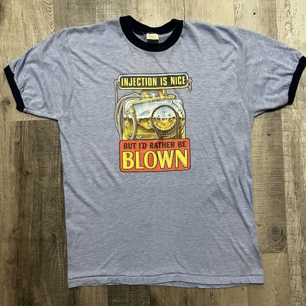 VTG 1980s Racing Ringer Tee Injection Is Nice But I'd Rather Be Blown Sz L